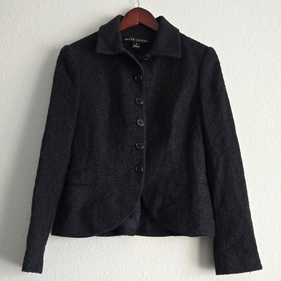 Ralph Lauren Black Grey Camel Hair And Wool Blend Blazer Office Work Corpcore - Picture 1 of 12